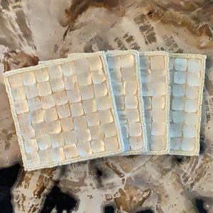 POTTERY BARN MOTHER OF PEARL QTY 4 seashell with beading drink coasters/barware.